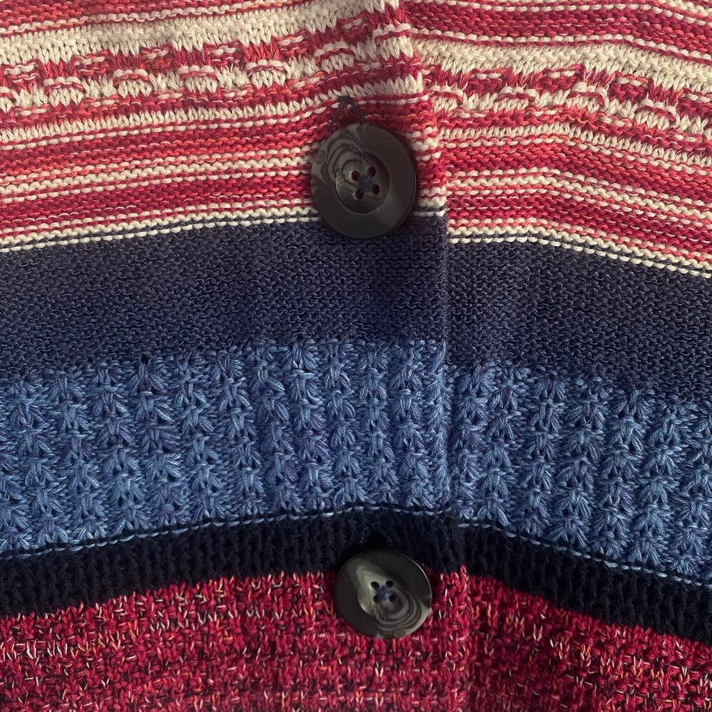 J. Jill Women 2X Shawl Collar Duster Cardigan Cotton Linen Blue Red Striped Cozy - Picture 6 of 8